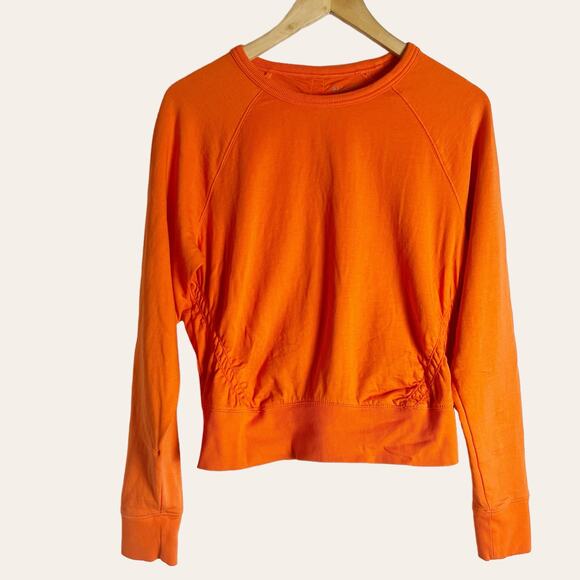 Athleta Sundown Puckered Orange Pullover Crewneck Sweatshirt Size Small - Picture 2 of 10